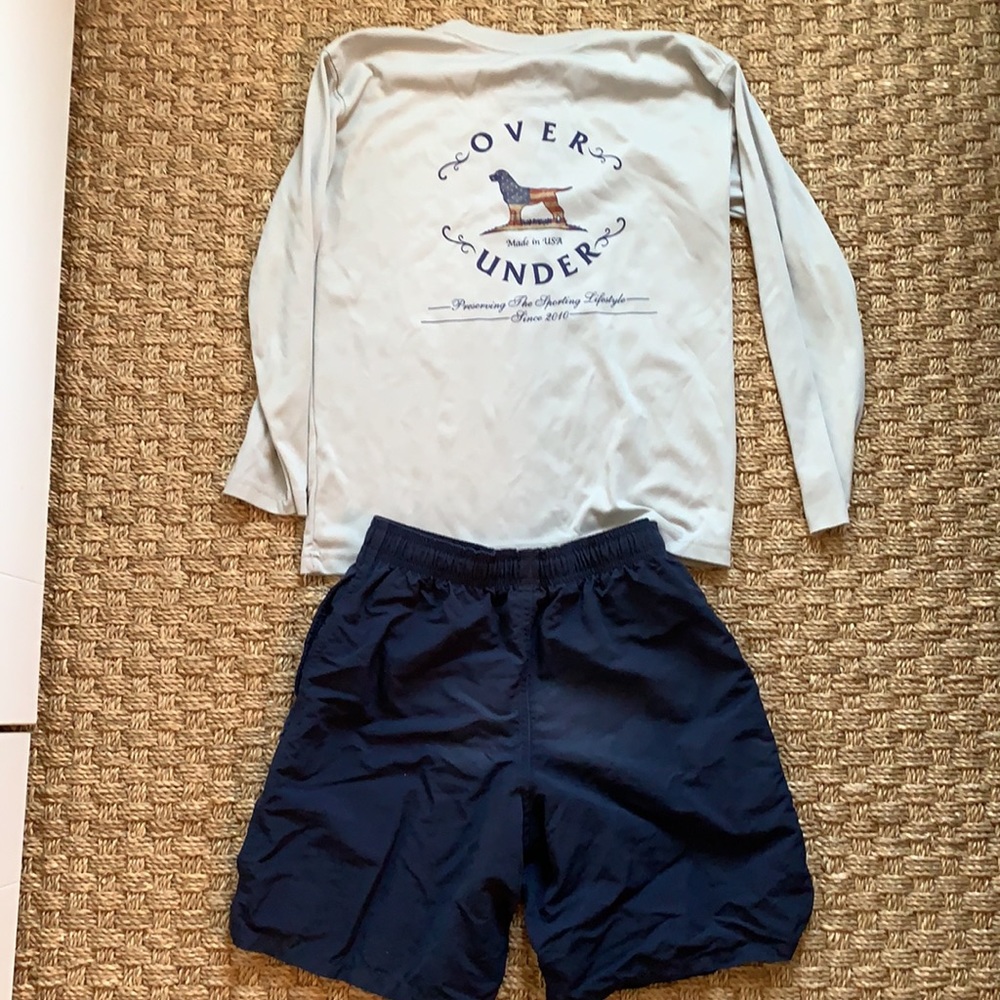 Patagonia Navy Swim Trunks and swim shirt